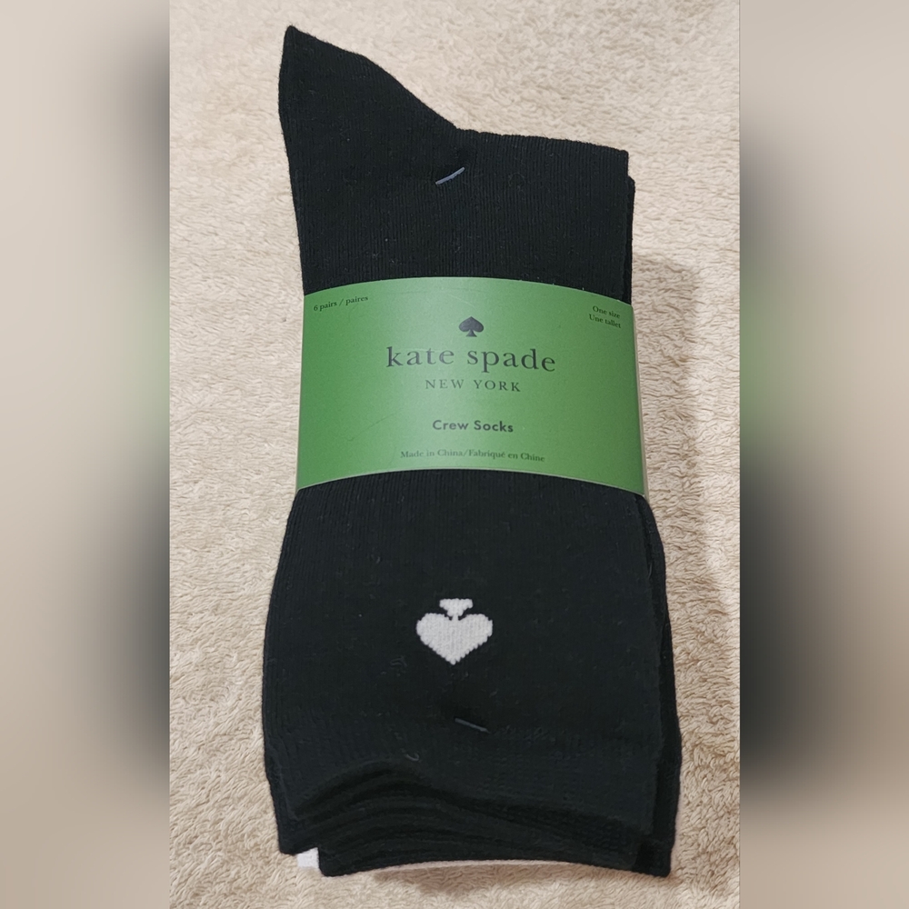 Kate Spade Black White Gray Heart Crew Socks 6 Pk New